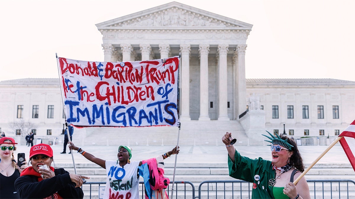 Demonstrators verbally engaging outside the U.S. Supreme Court in Washington