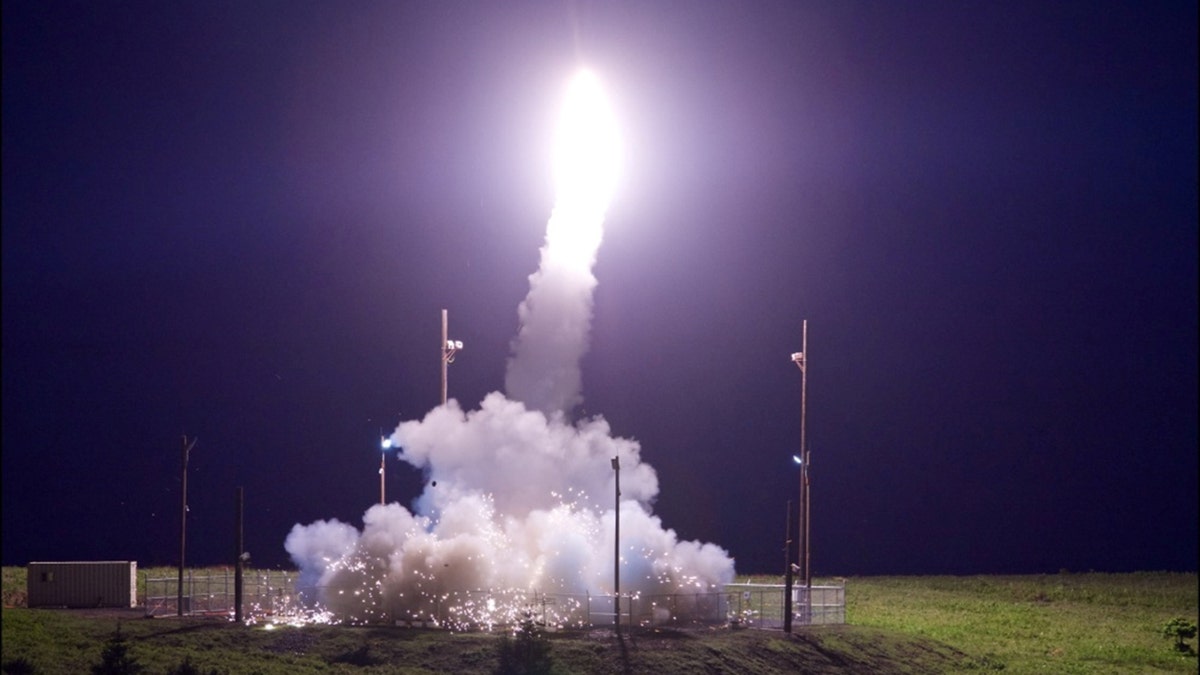 A THAAD missile interceptor launching from Pacific Spaceport Complex in Kodiak Alaska