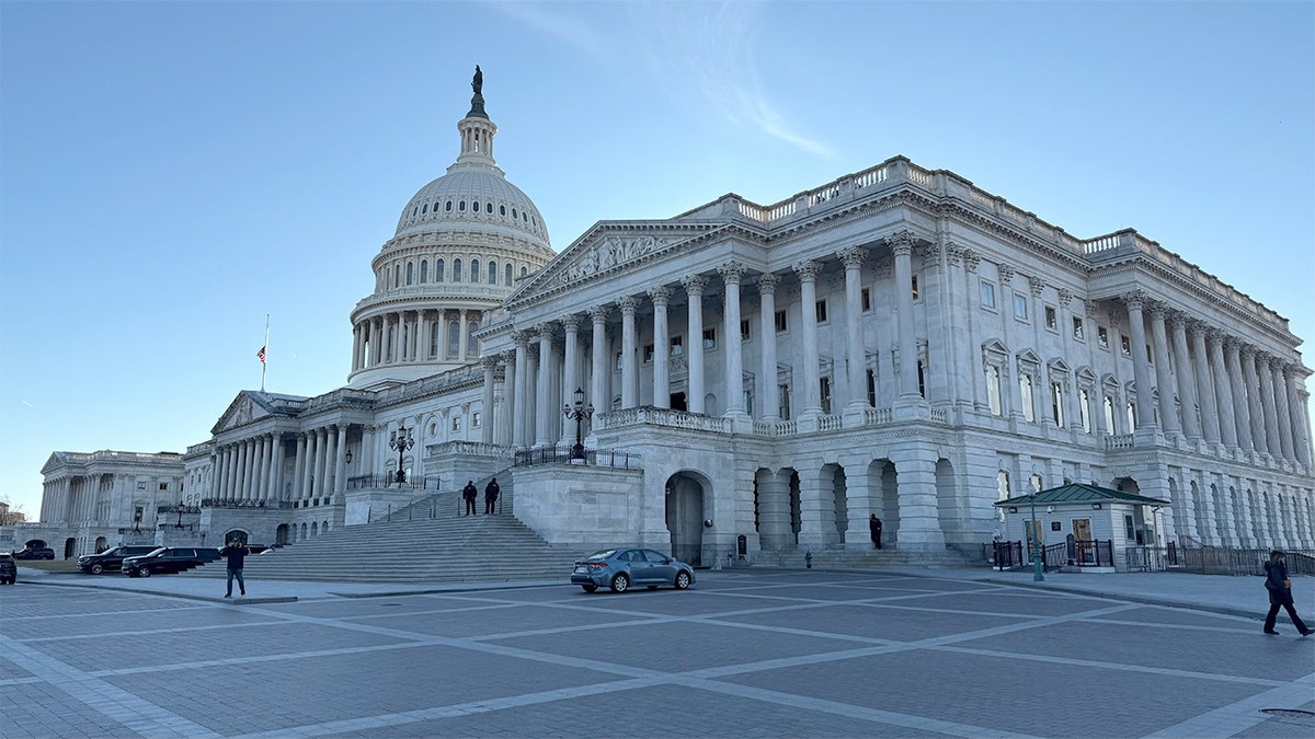 Exterior view of the Senate side of the U.S. Capitol building.