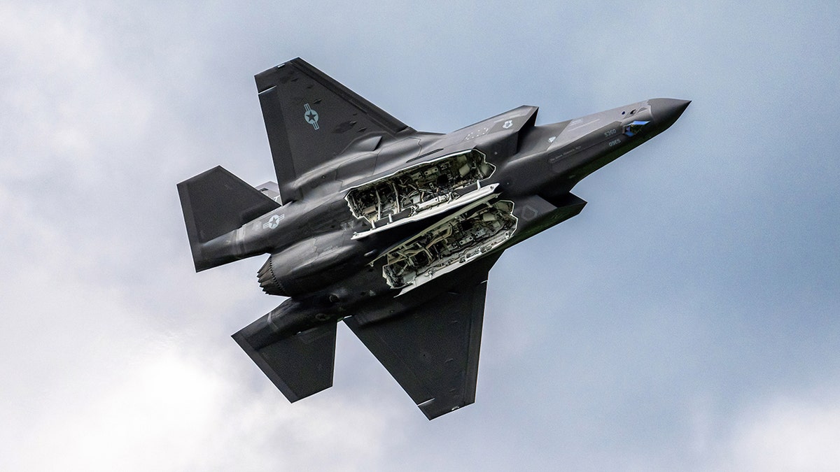 US Air Force F-35 fighter jet flying during an airshow in Zeltweg Austria