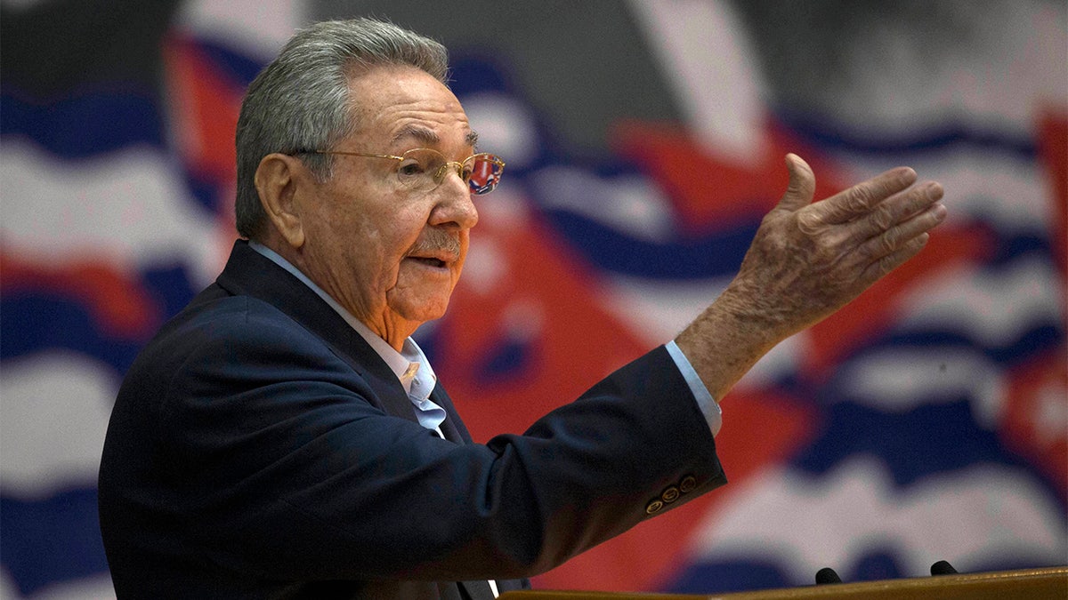 Cuba's President Raul Castro speaking at the Cuban Communist Party Congress in Havana