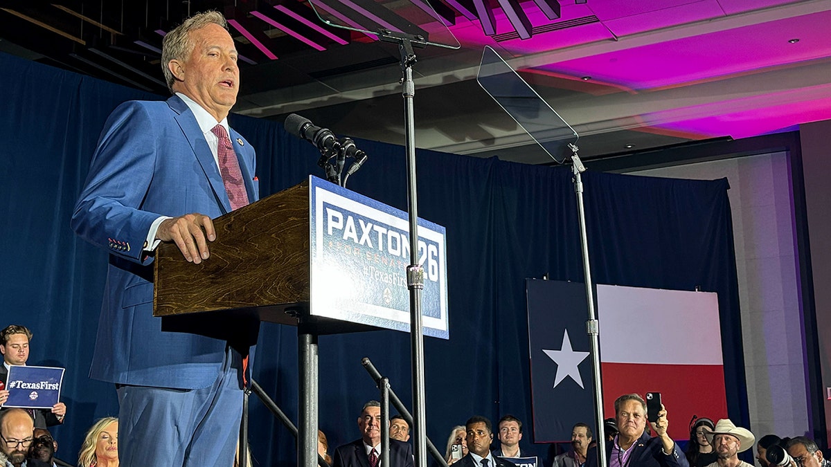 Texas Attorney General Ken Paxton speaking to supporters in Plano Texas