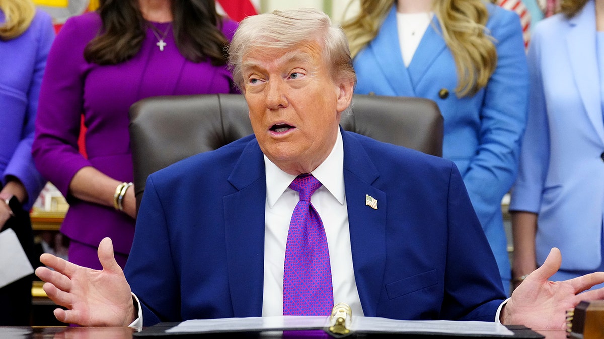 President Donald Trump speaking in the Oval Office of the White House
