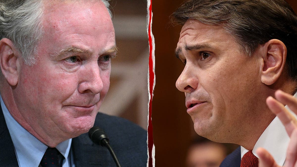 Chris Van Hollen and Todd Blanche gesturing while speaking during a hearing.