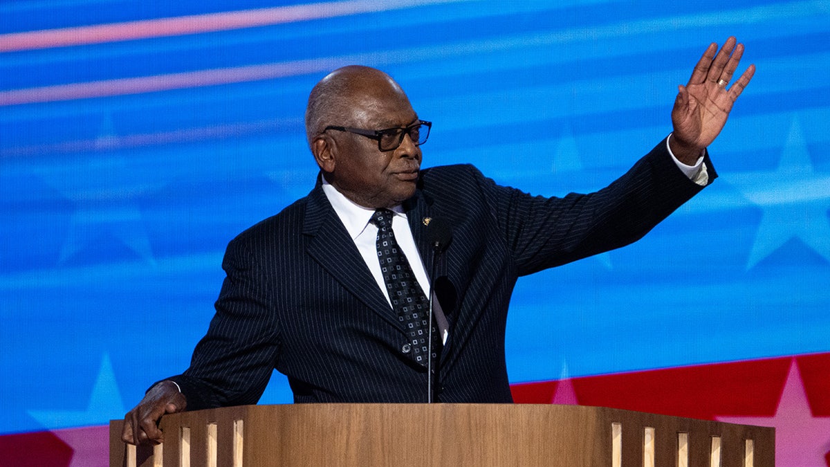 Rep. Jim Clyburn speaking at the 2024 Democratic National Convention in Chicago