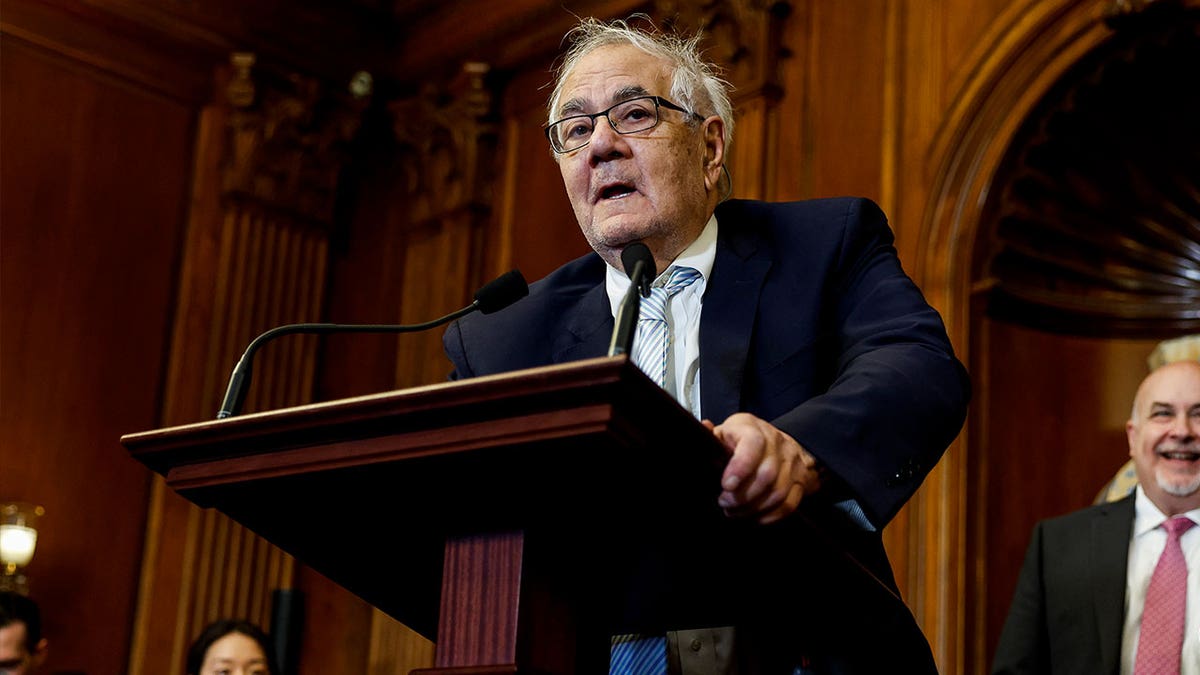 Former Rep. Barney Frank standing and speaking
