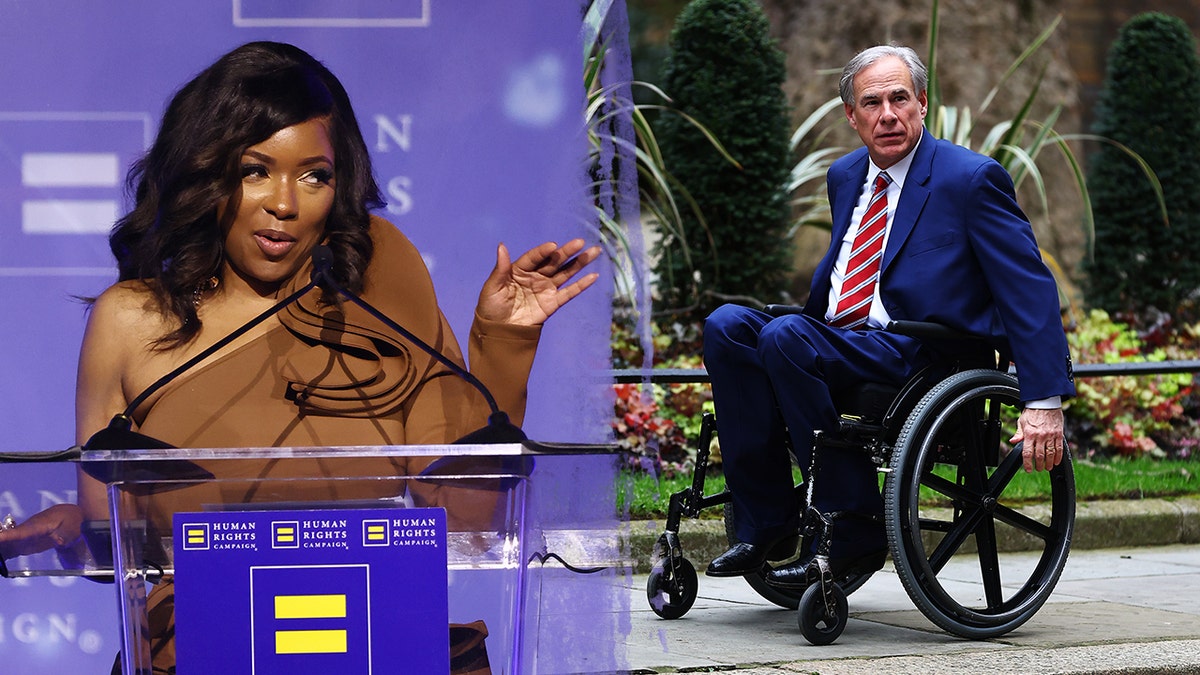 jasmine crockett , greg abbott in wheelchair on street