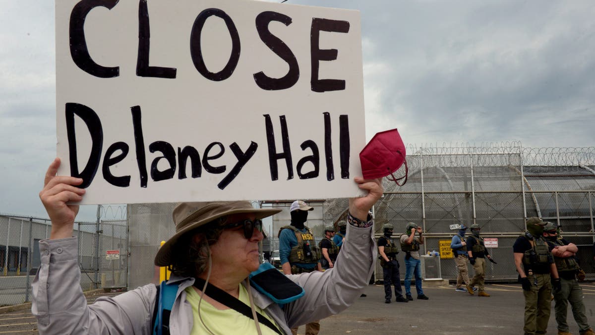 Protestors, politicians and ICE agents gathered outside Delaney Hall immigration facility in Newark, N.J.