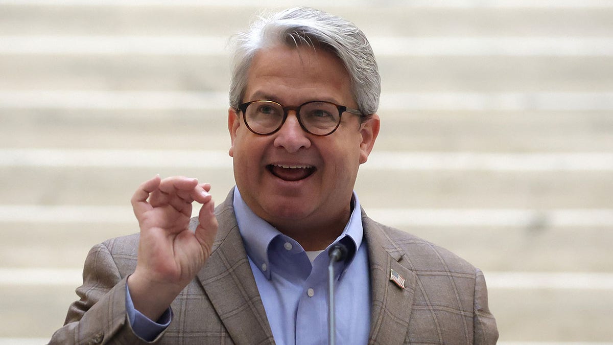 Gabriel Sterling speaking at a news conference at the Georgia State Capitol in Atlanta