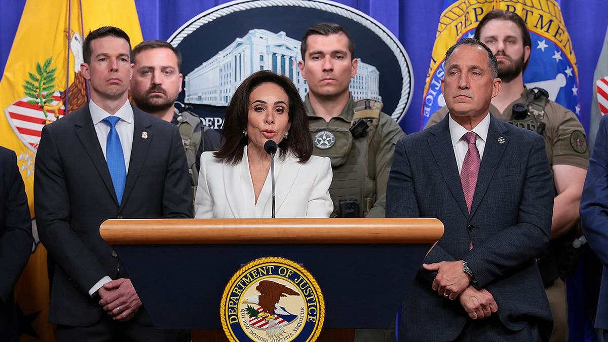 U.S. Attorney Jeanine Pirro speaking at a press conference with USMS Director Gadyaces Serralta