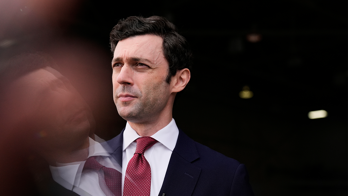 Sen. Jon Ossoff speaking during an interview at Dobbins Air Reserve Base