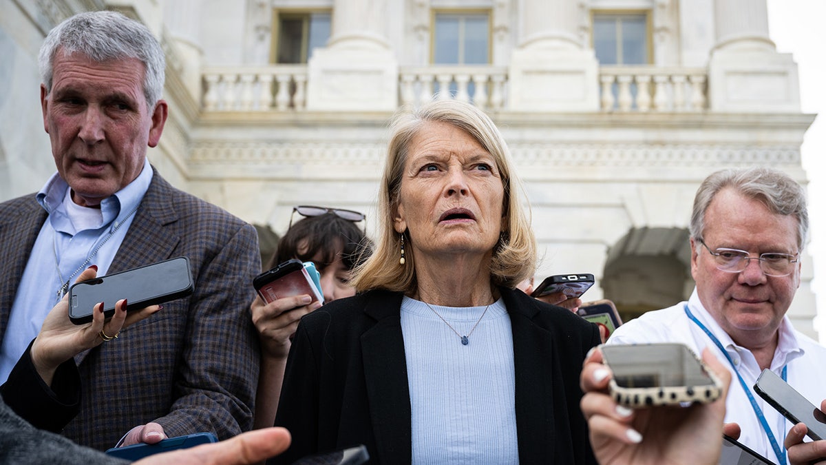 Senator Lisa Murkowski speaking to reporters outside the U.S. Capitol in Washington, D.C.