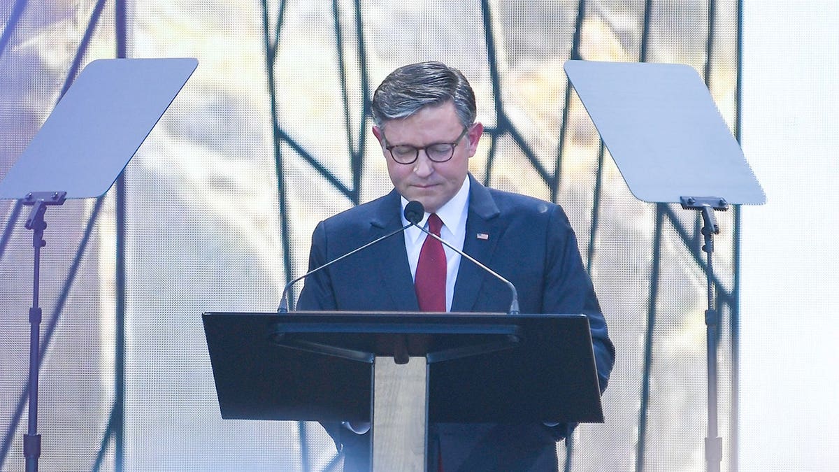 House Speaker Mike Johnson delivering a prayer on the National Mall in Washington, D.C.