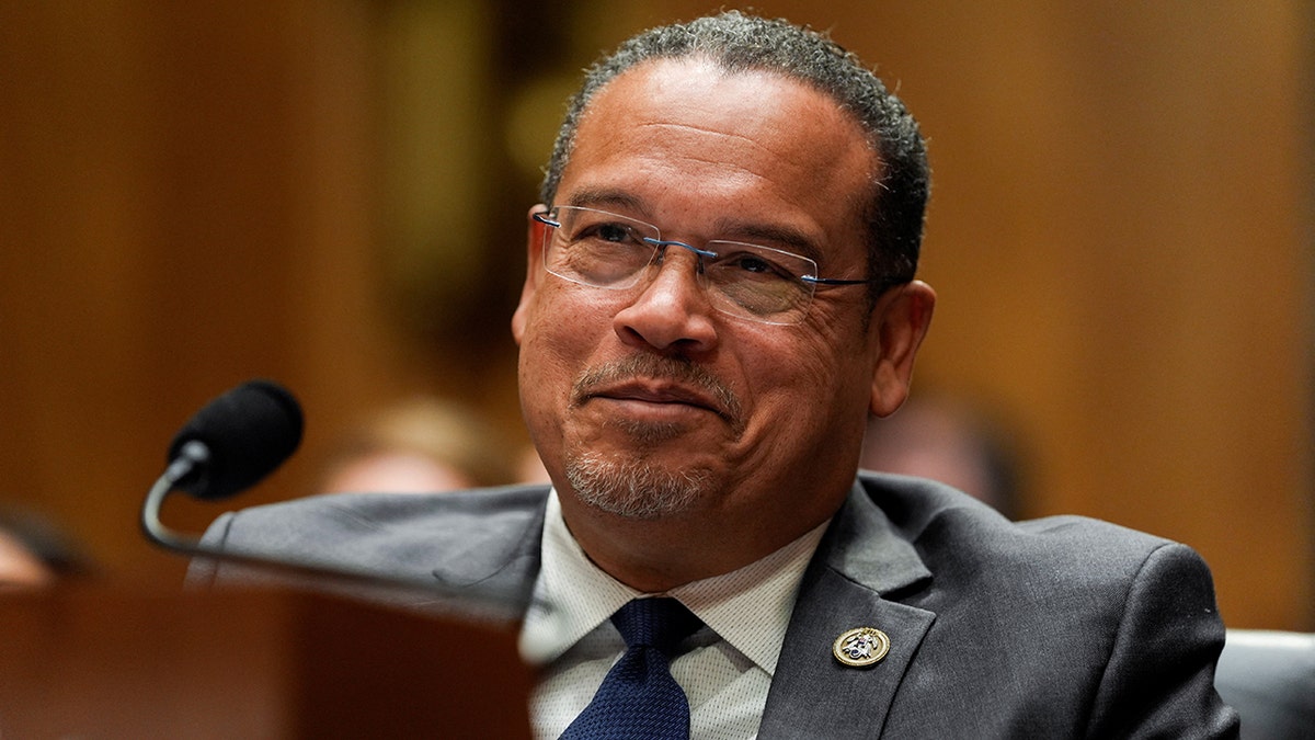 Minnesota State Attorney General Keith Ellison smiling during Senate hearing in Washington D.C.