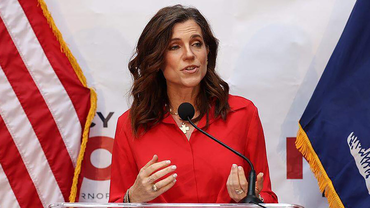 Rep. Nancy Mace speaking at a press conference at the Citadel in Charleston, South Carolina