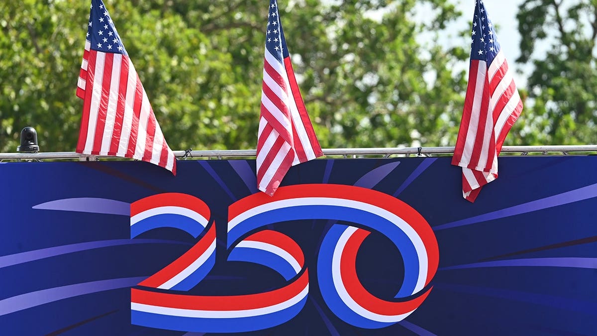 American flags above a patriotic