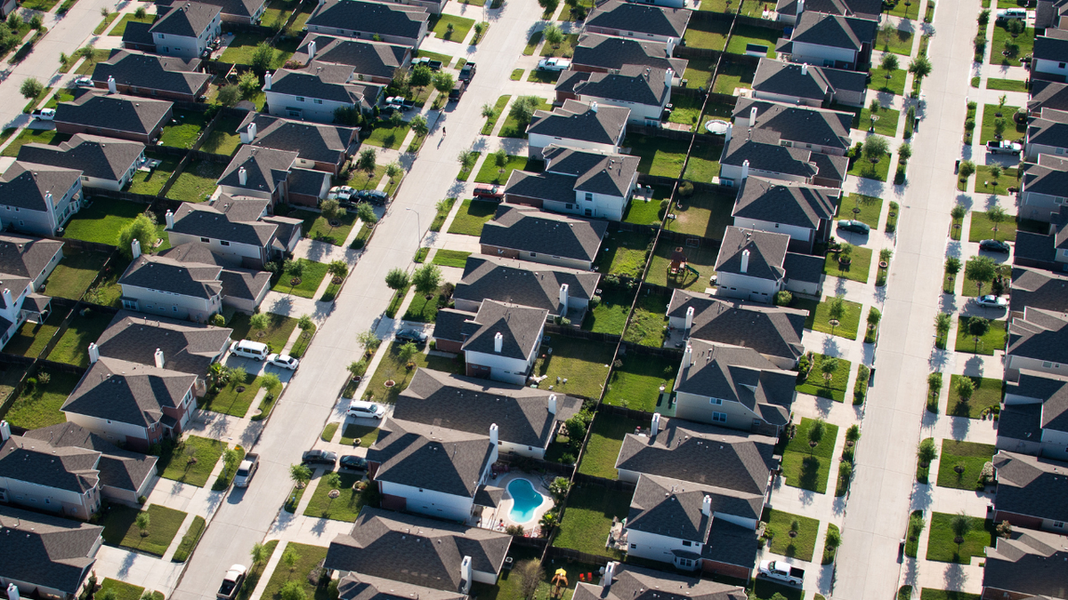 Aerial view of a subdivision in northwest Houston, Texas.