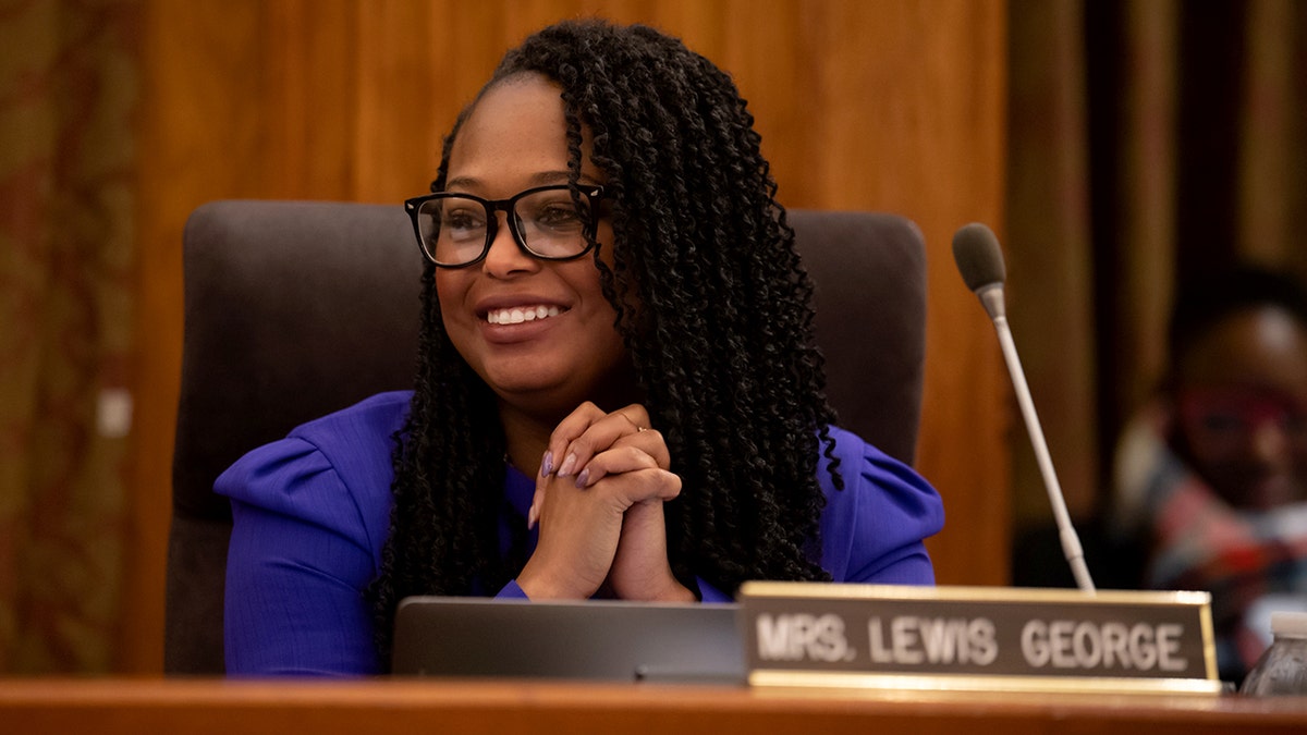 Councilmember Janeese Lewis George speaking during a city council meeting in Washington, D.C.