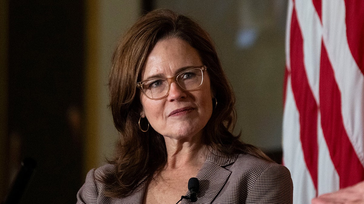 U.S. Supreme Court Justice Amy Coney Barrett being interviewed by Hugh Hewitt at the Nixon Presidential Library in Yorba Linda, California