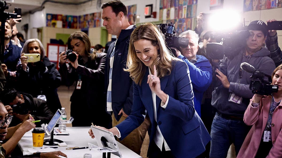 Rep. Mikie Sherrill casting ballot inside Hillside Elementary School polling location