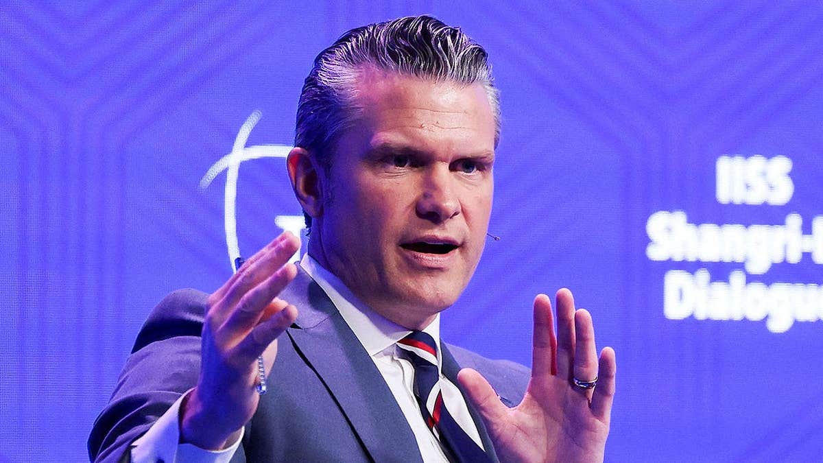 U.S. Secretary of Defense Pete Hegseth speaking at the IISS Shangri-La Dialogue security summit in Singapore
