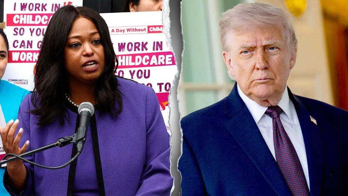 Split image showing President Donald Trump and D.C. Council member Janeese Lewis George side by side.
