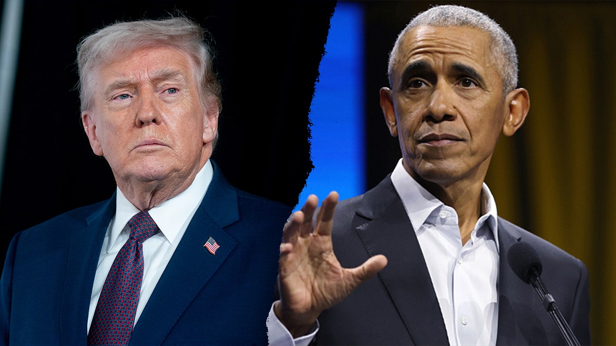 Donald Trump and Barack Obama standing side by side