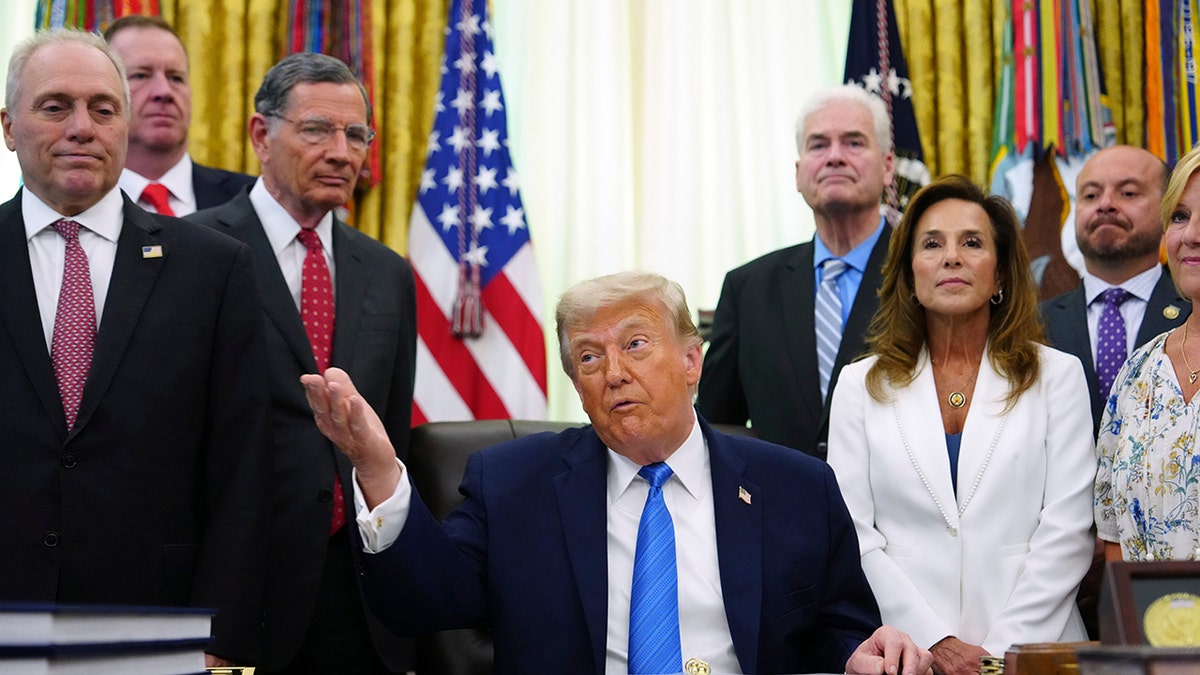 President Donald Trump speaking in the Oval Office of the White House