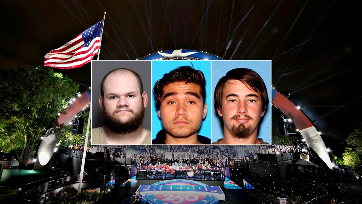 Suspects standing in a line during a display related to a UFC plot