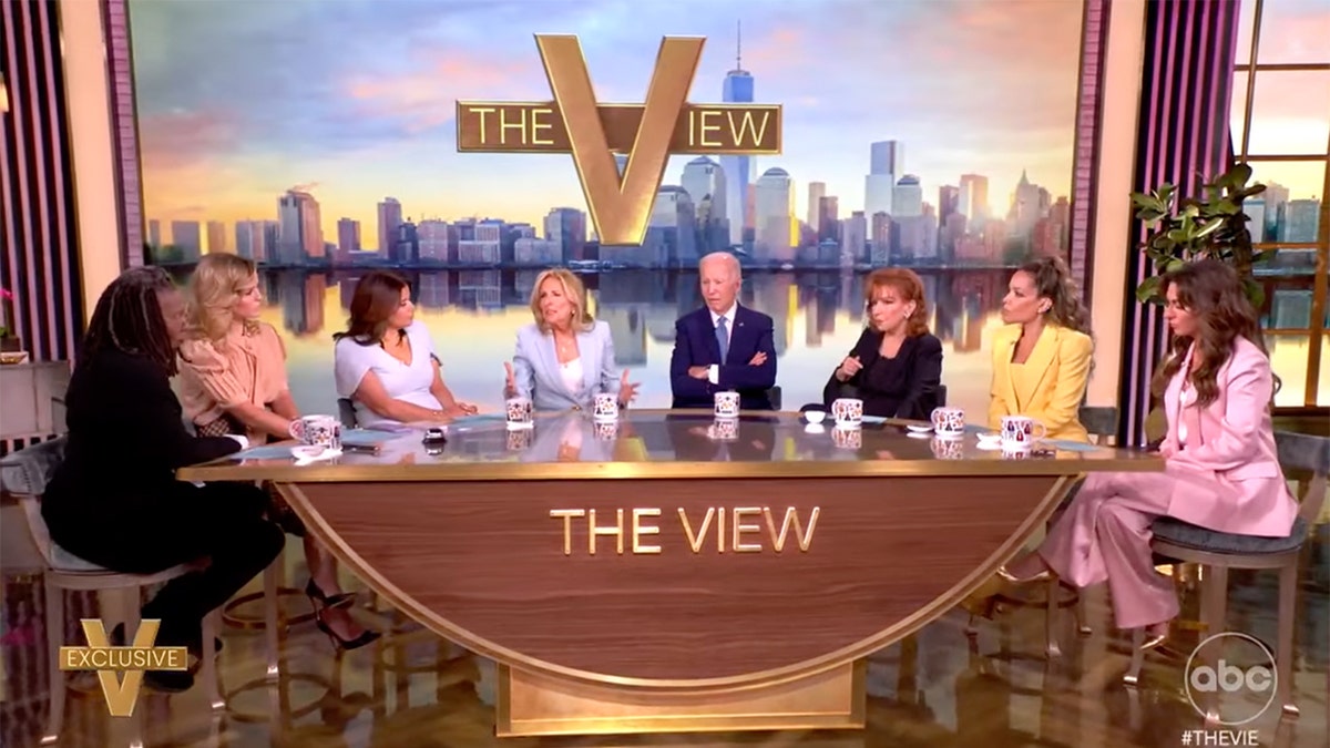 Former President Joe Biden and Jill Biden seated on The View set.