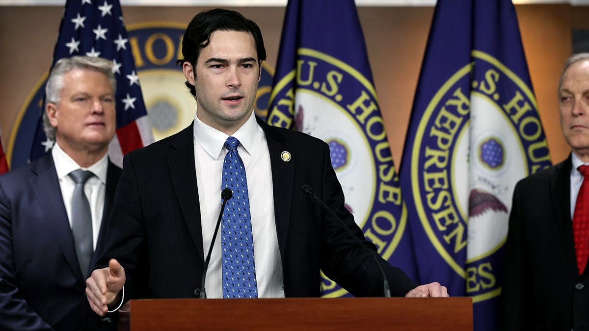 Texas Congressman Brandon Gill addresses reporters