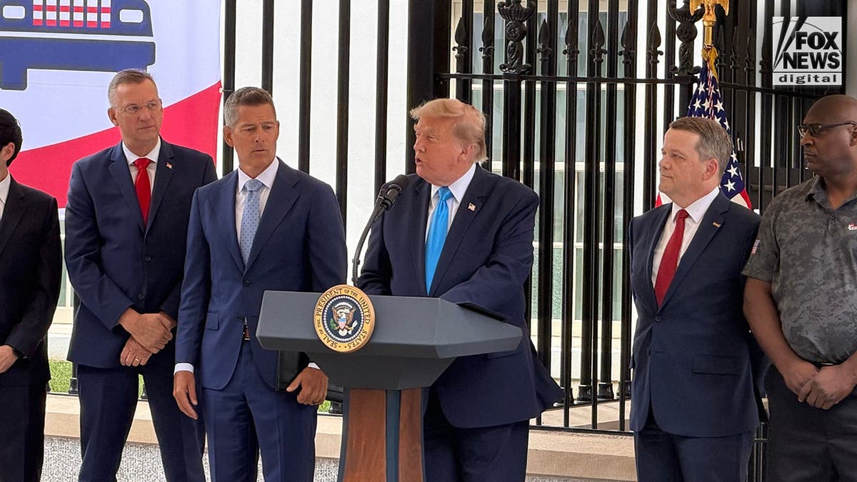 President Donald Trump announces the Freedom Haulers Initiative at the White House with cabinet officials.