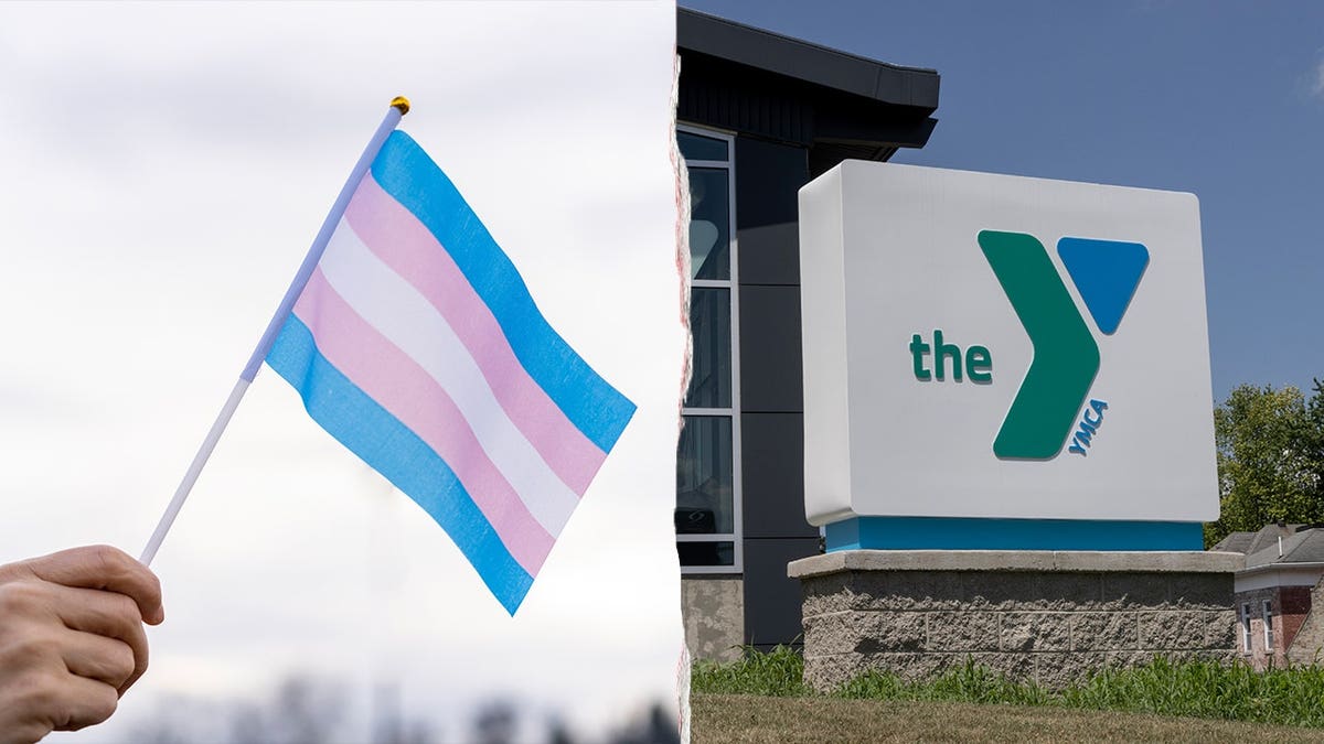 Split image of transgender flag and YMCA
