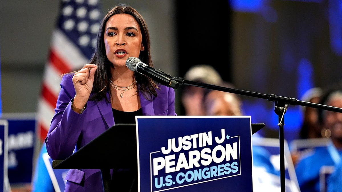 Rep. Alexandria Ocasio-Cortez speaks at a rally in Memphis.