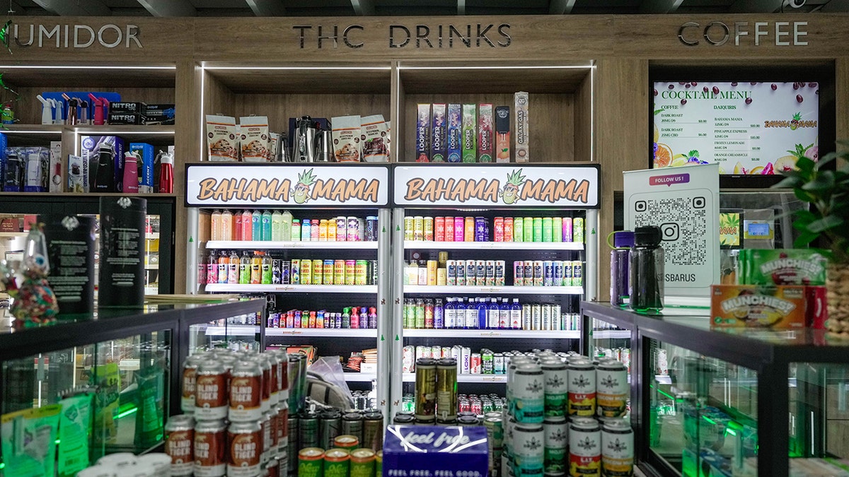 THC products displayed at Bahama Mama cannabis shop on Montrose Boulevard in Houston