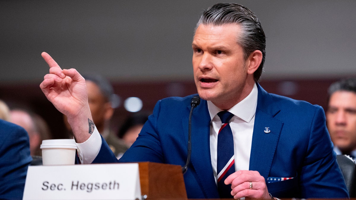 Pete Hegseth testifying before a committee on Capitol Hill.