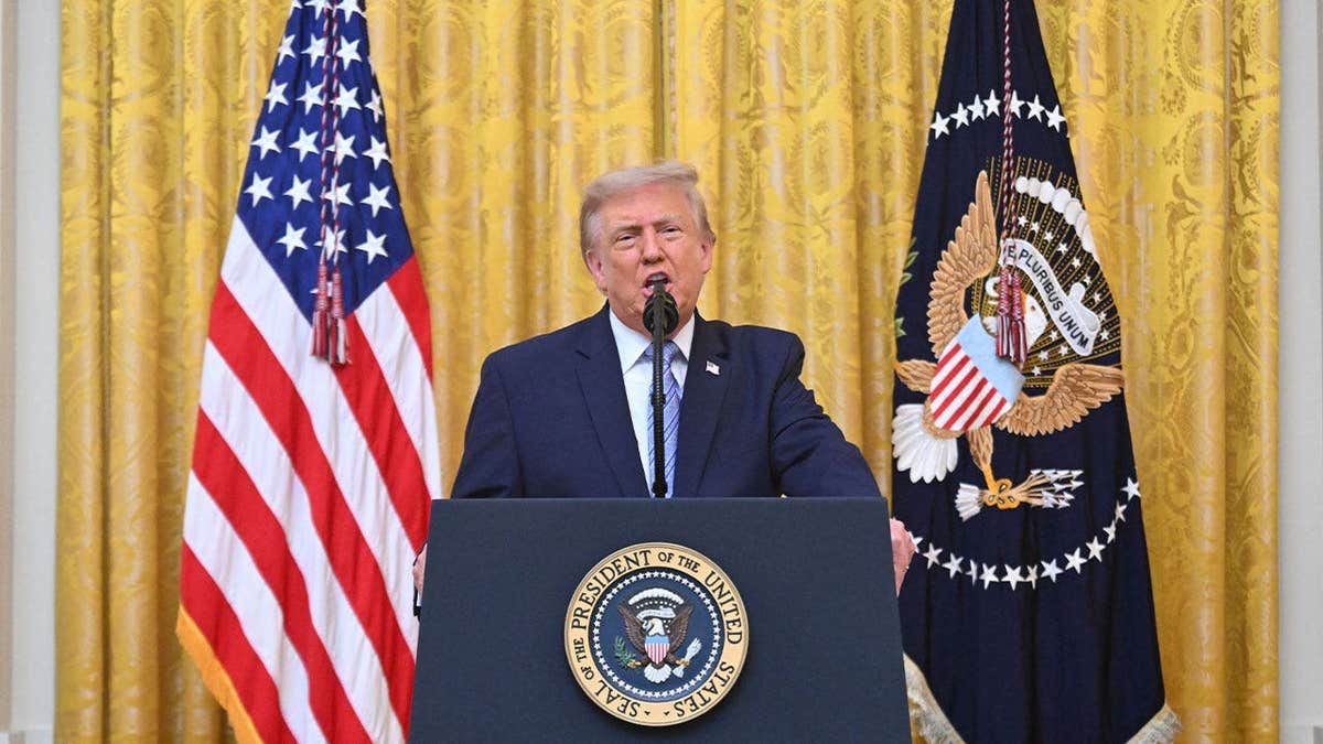 President Donald Trump speaks from the East Room of the White House in Washington, D.C.