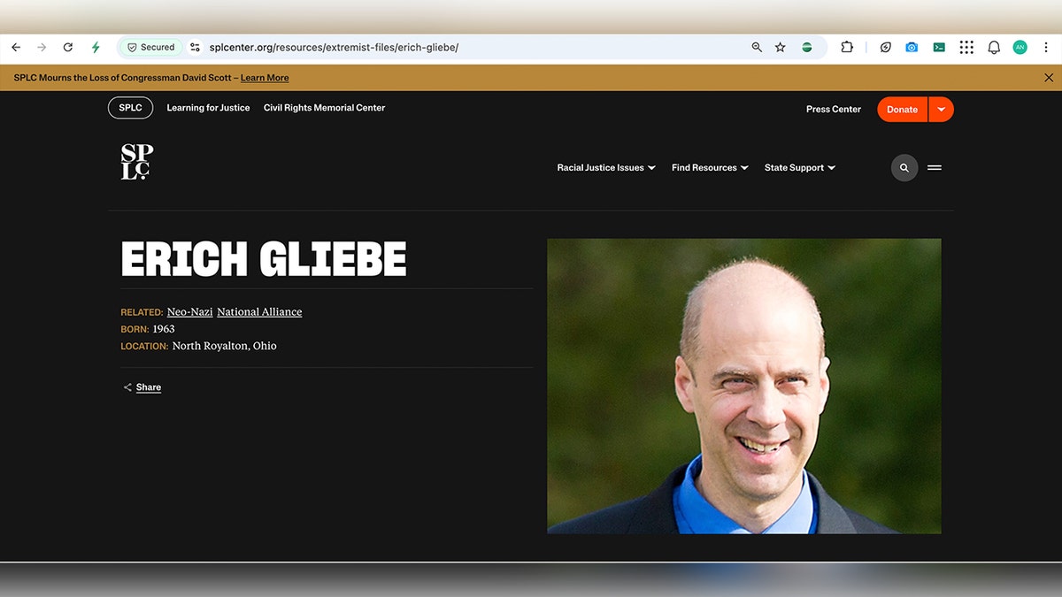 A screenshot of a profile page on Erich Gliebe on SPLC website