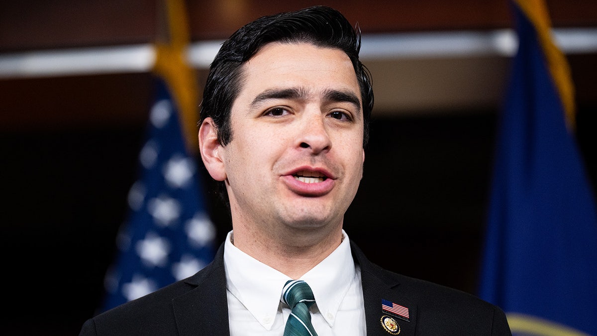 Rep. Gabe Evans speaking at a press conference in the U.S. Capitol