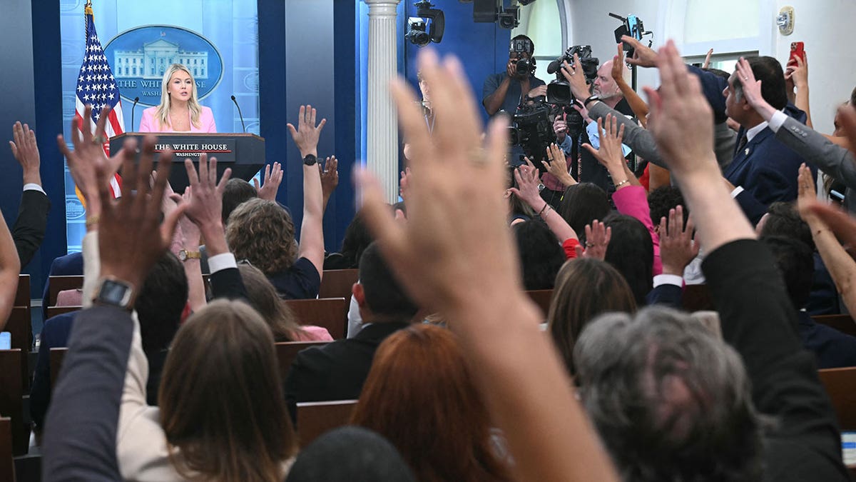White House Press Secretary Karoline Leavitt speaks during a press briefing in the Brady Briefing Room of the White House