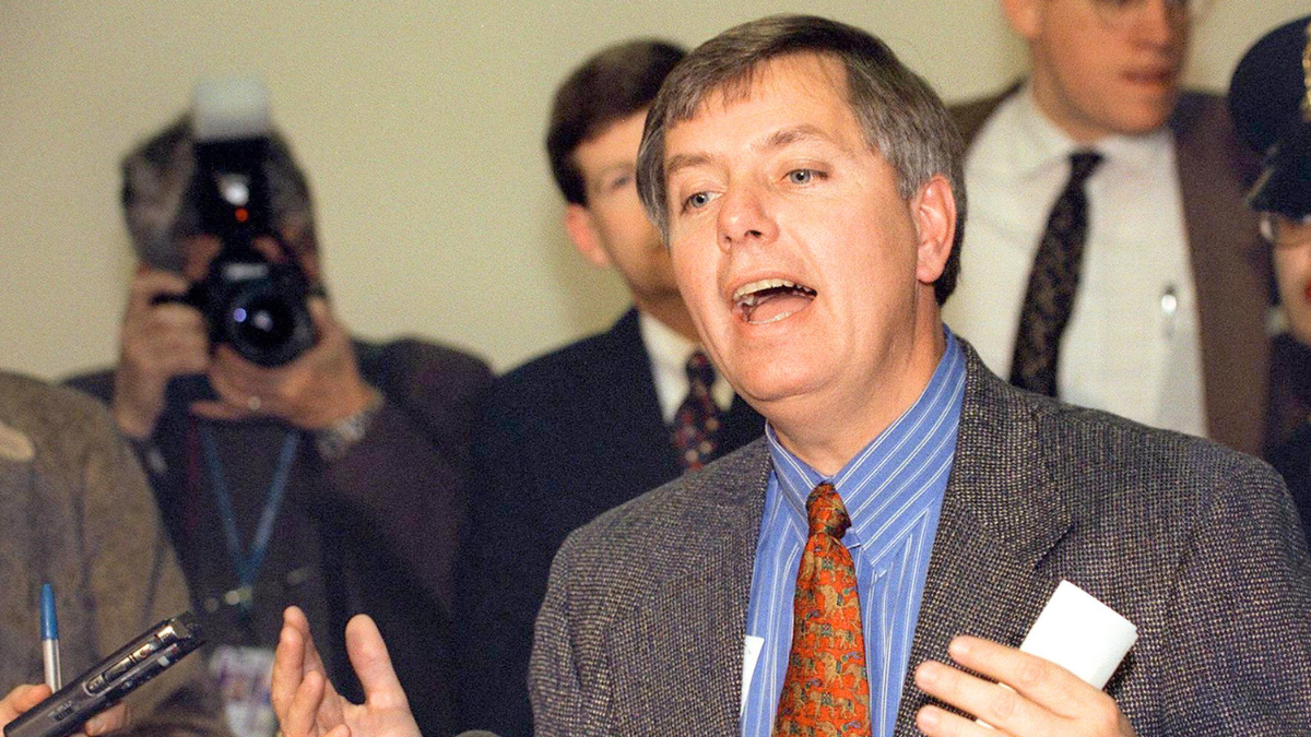 U.S. Representative and member of the House Judiciary Committee Lindsey Graham, R-S.C., talks to reporters after a meeting of the 