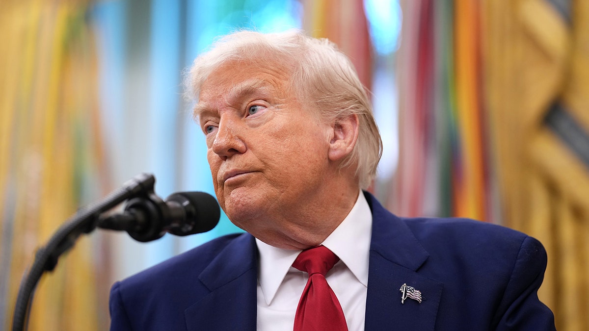 U.S. President Donald Trump speaking during swearing in ceremony for interim U.S. Attorney Jeanine Pirro in Oval Office