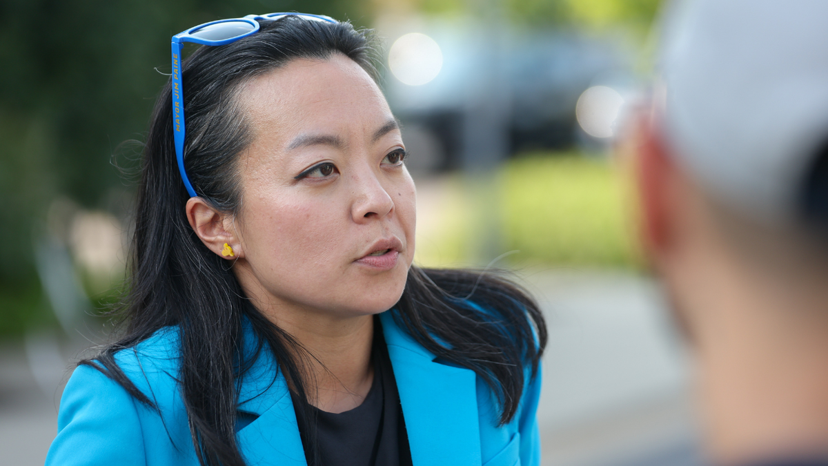 Francesca Hong, member of Wisconsin's State Assembly and Democratic gubernatorial candidate, at a canvass launch event during a primary election in Madison, Wisconsin, US, on Tuesday, Aug. 11, 2026.