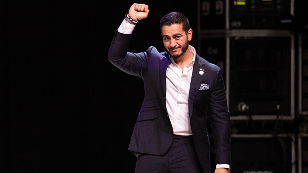 Abdul El-Sayed speaks to supporters at an election-night rally in Detroit, Michigan.