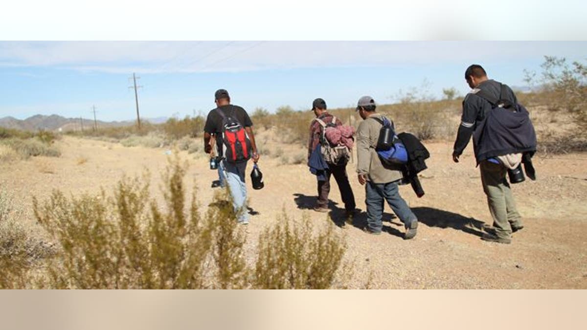 FILE - Illegal Mexican immigrants walk through the Sonoran Desert after illegally crossing the U.S.-Mexico border border on January 19, 2011 into the Tohono O'odham Nation, Arizona. The immigrants said they had wandered the desert lost for a week after crossing from Mexico into the vast Indian reservation at night. Exhausted, they requested the Border Patrol to pick them up and take them to the U.S.-Mexico border, from where they would return to their homes in the Mexican state of Sonora. They had come, they said, to reach Phoenix and find work in construction or landscaping. All said they had worked in Arizona before.