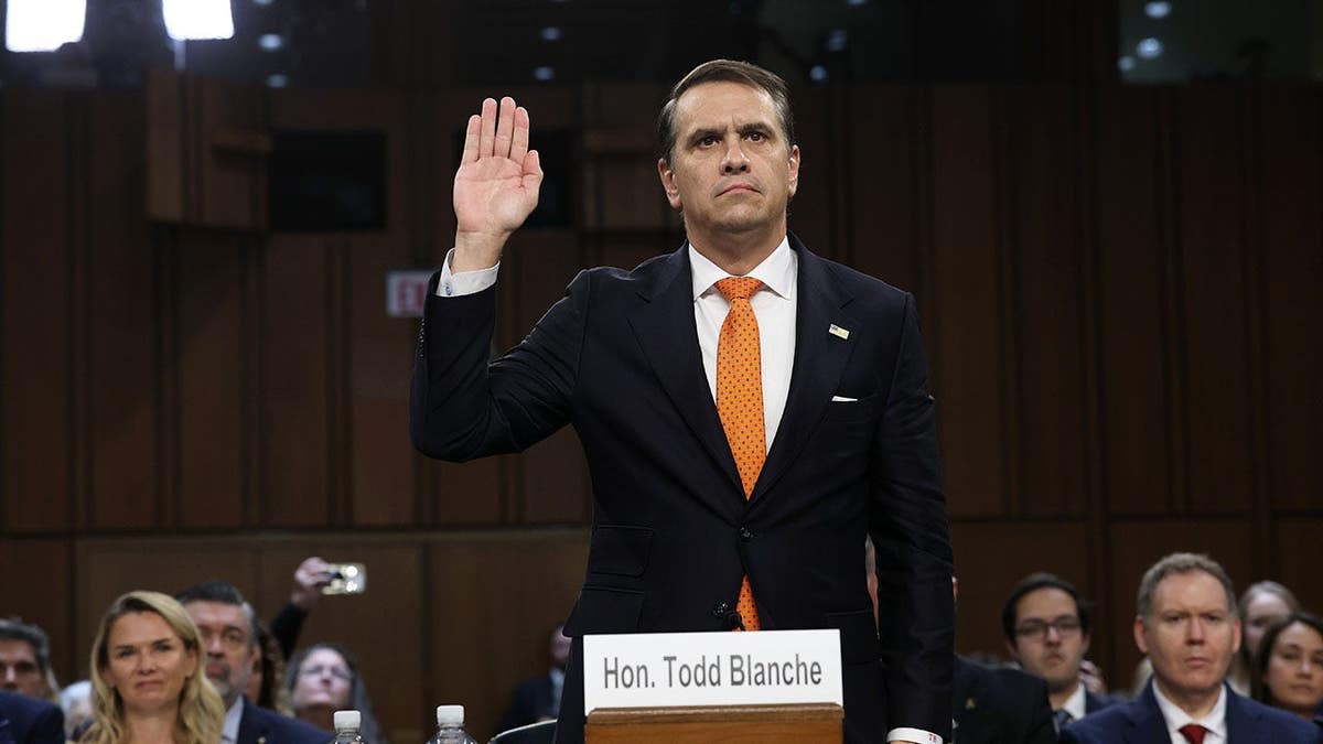 Todd Blanche is sworn in at a Senate Judiciary Committee hearing in Washington, D.C.