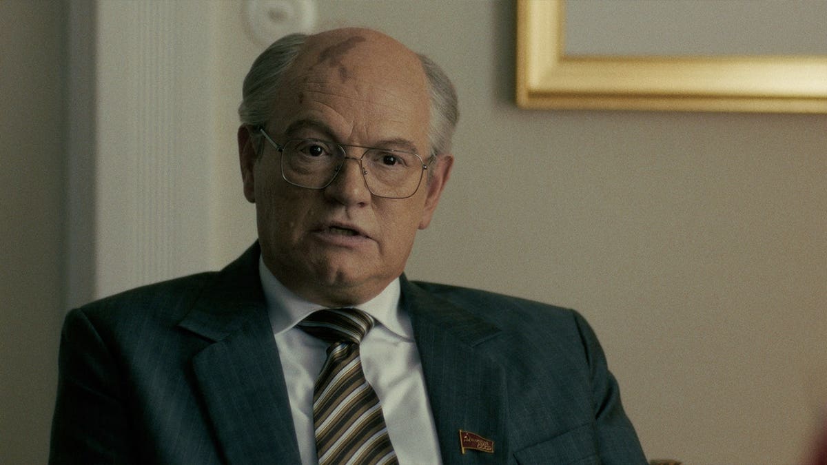 Jeff Harris portraying Mikhail Gorbachev in 
