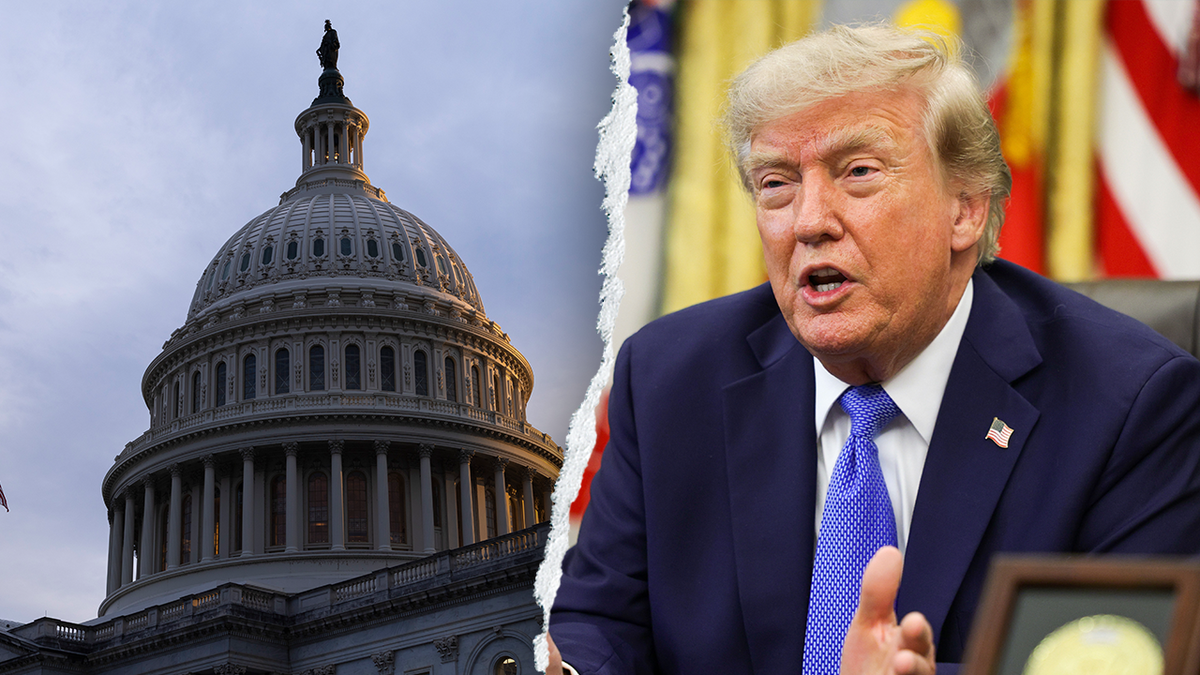 A split image of the Capitol Building and Donald Trump