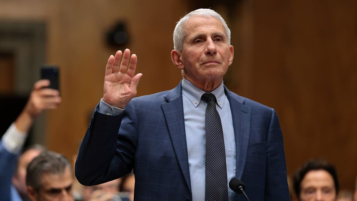 Anthony Fauci is sworn in before testifying at a Senate hearing in Washington, D.C.