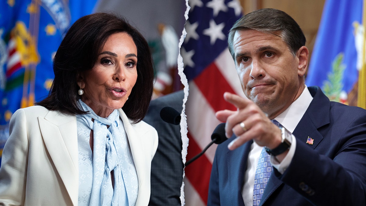 split photo of Jeanine Pirro and Todd Blanche